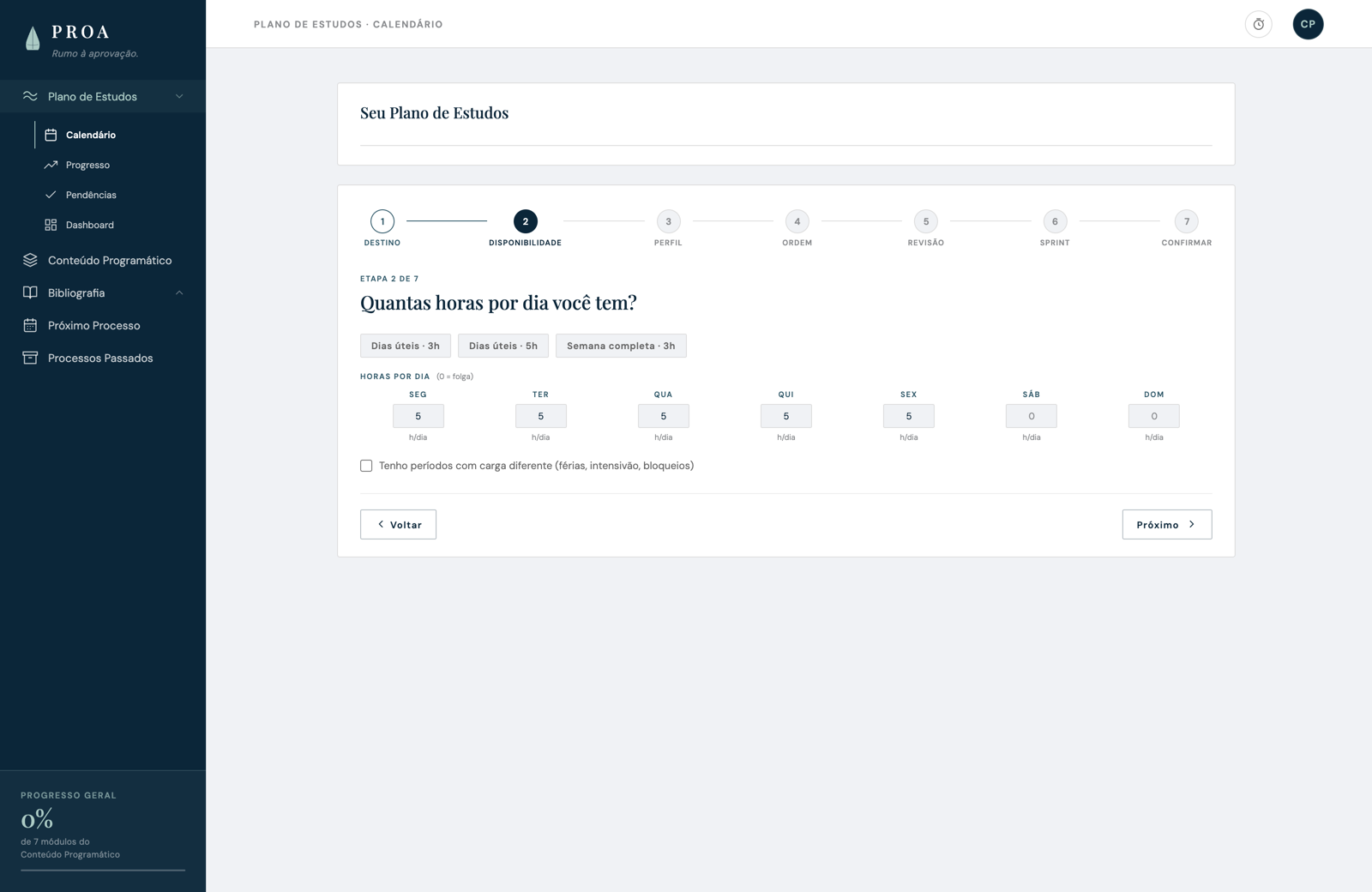 Wizard PROA — disponibilidade